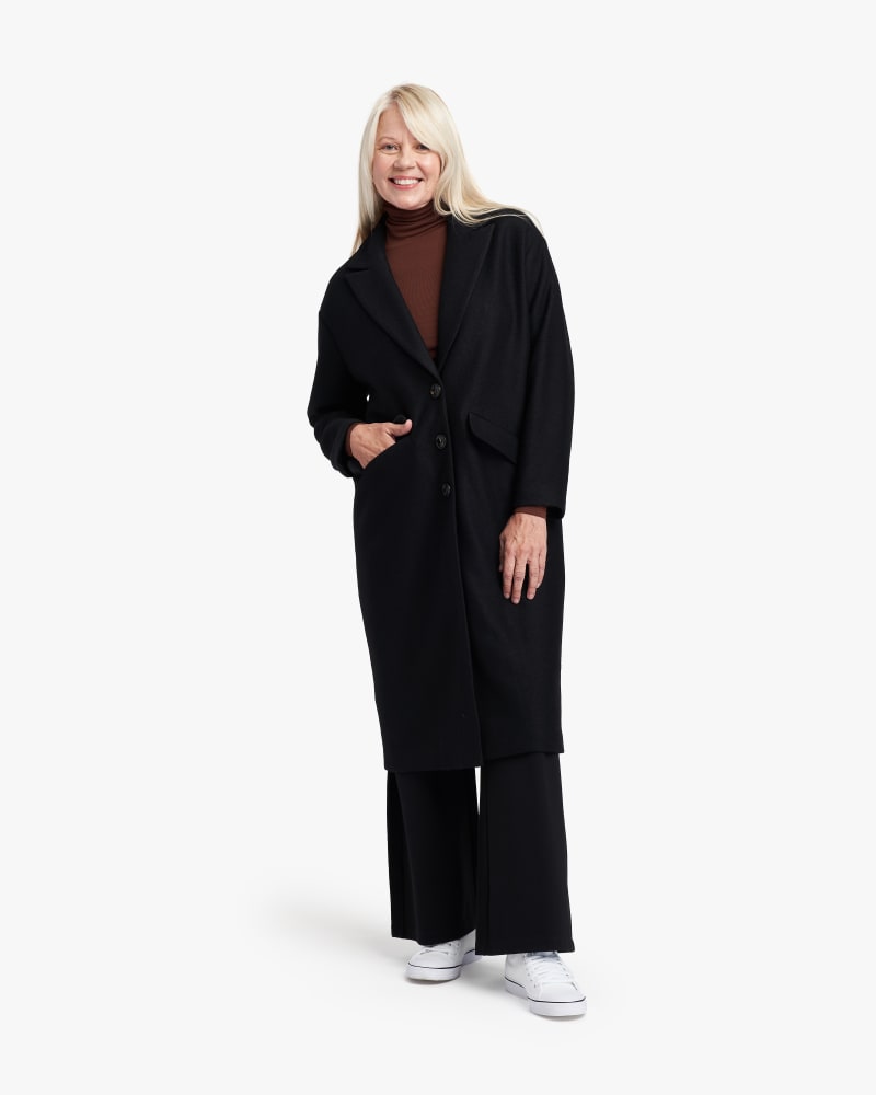 Plus size model wearing Willow Oversized Wool Cocoon Coat by Universal Standard | Dia&Co | dia_product_style_image_id:184562